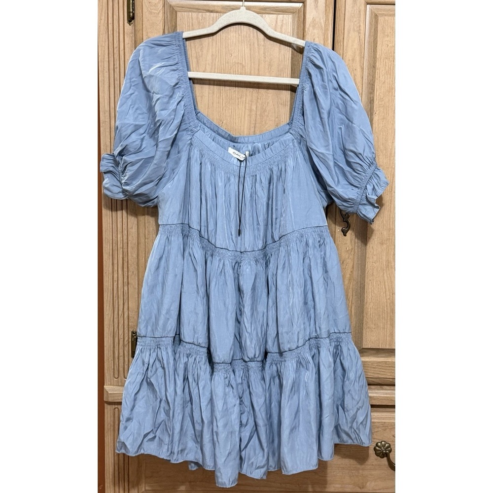 Mustard Seed Boho Babydoll Mini Tiered Dress Women's‎ Large Blue Ruffle Lined